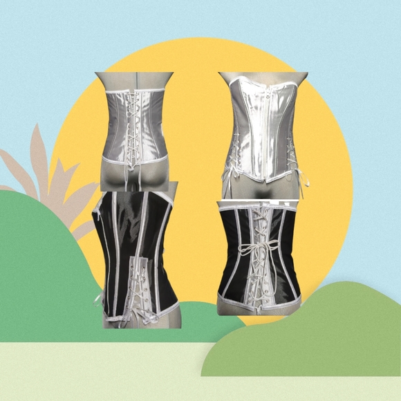 NEW- 2 In 1 Black and White Satin Reverse Corset Size M - Picture 12 of 12